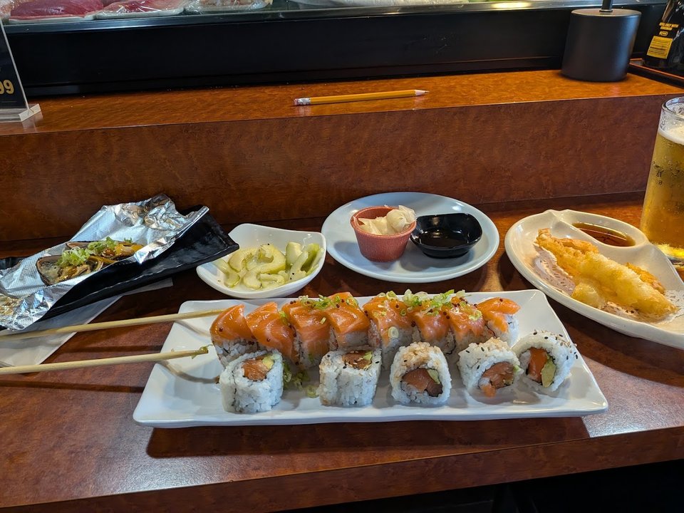 Japanese dishes served in a casual dining room.